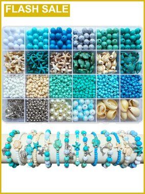1960Pc Ocean Beads Bracelet Making Kit Mixed Materials Sea Turtle Starfish